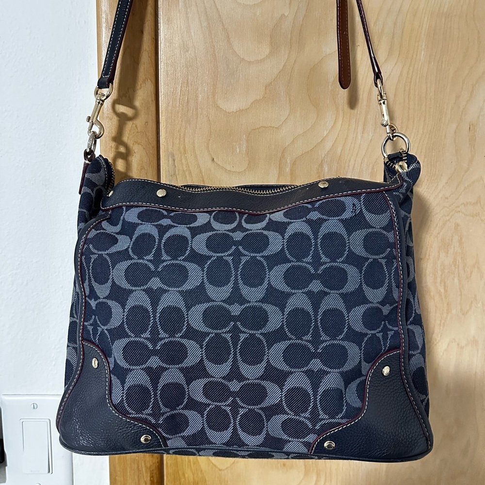 Coach Denim Signature Canvas & Leather Crossbody / Shoulder Bag